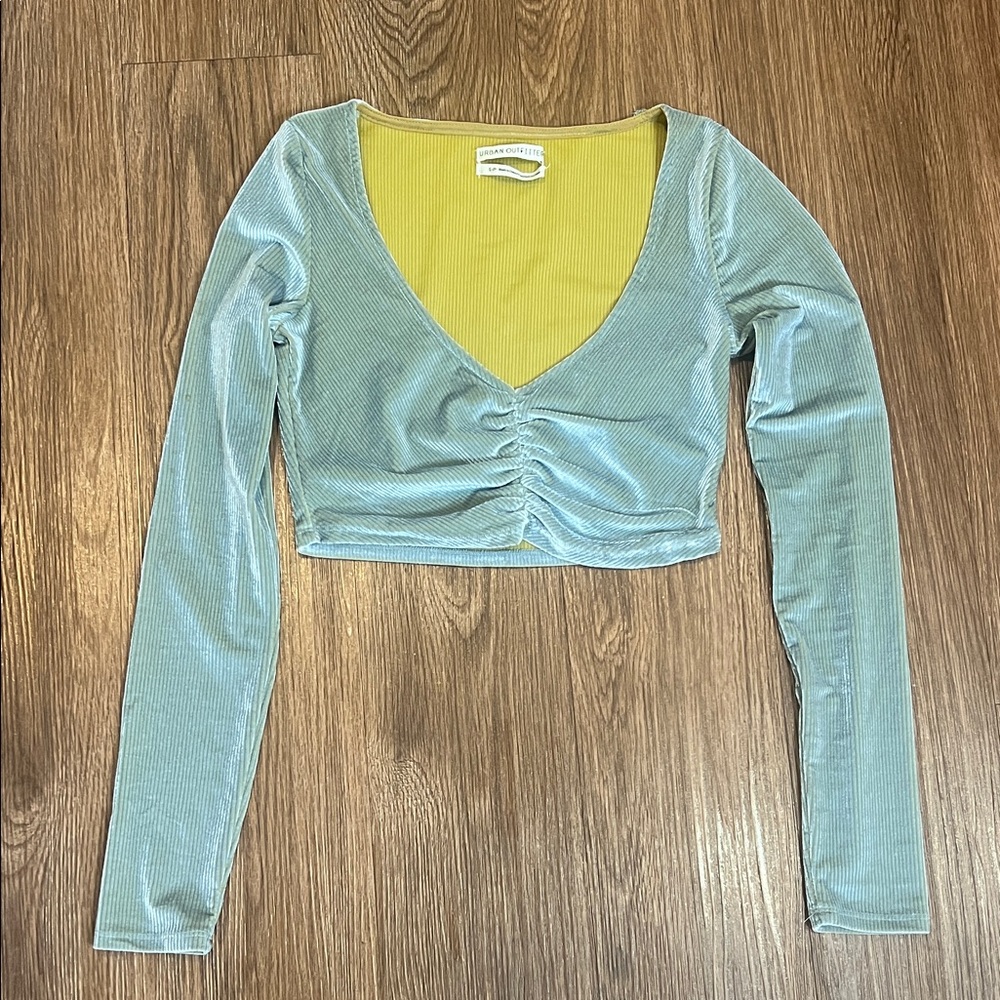 Urban Outfitters Light Blue Ruched Long Sleeve Blouse